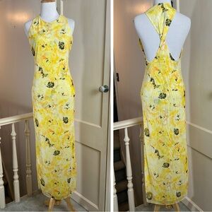 ZARA • Yellow Floral Mesh Twist Back Dress